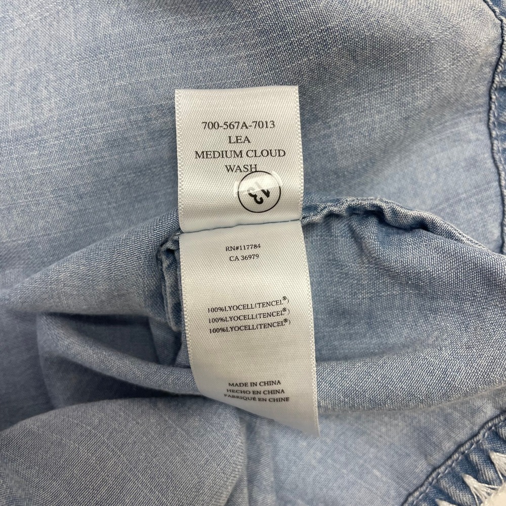Rails Lea Denim Shirt L Short Sleeve Blanket Stitch Blue Medium Cloud Wash - Picture 13 of 16